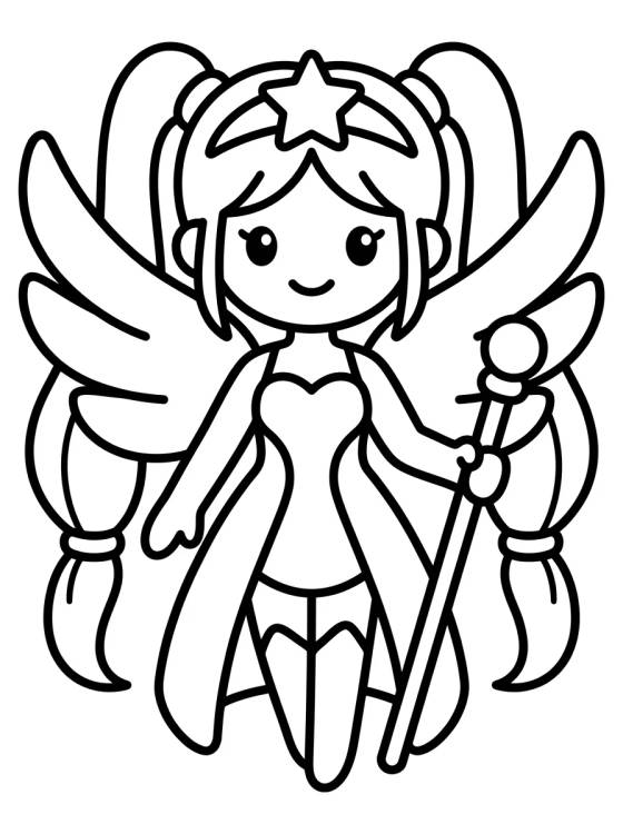 Desenho de Líder Guerreira com Asas de Anjo Pop para colorir e imprimir grátis