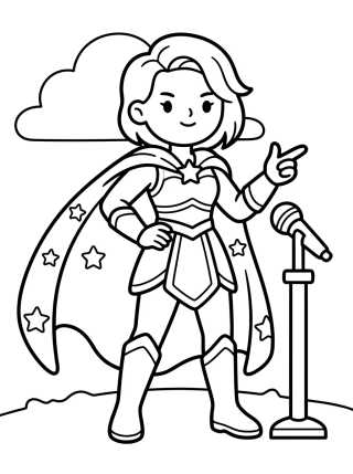 Desenho de Líder Guerreira K-Pop com Capa Brilhante para colorir e imprimir grátis