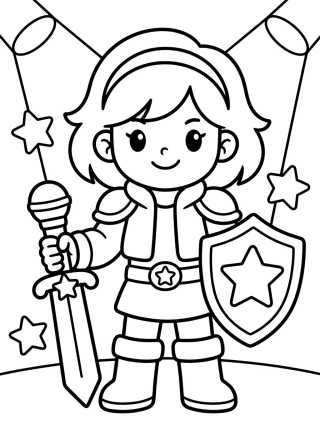 Líder Guerreira K-Pop com Microfone Mágico para colorir Desenho de Líder Guerreira K-Pop com Microfone Mágico para colorir e imprimir grátis