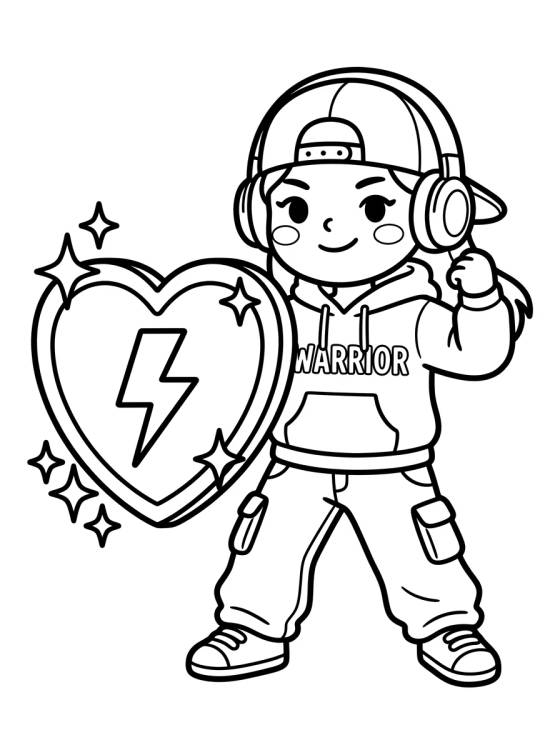 Desenho de Rapper Guerreira com Escudo Mágico para colorir e imprimir grátis