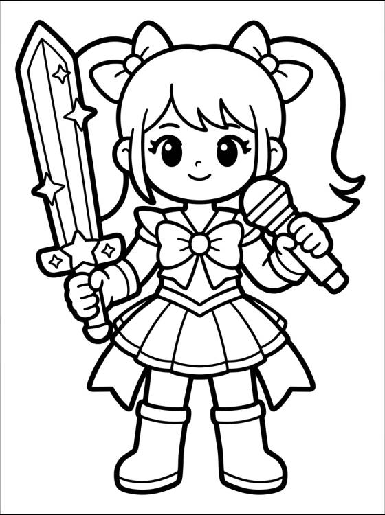 Desenho de Vocalista Guerreira com Espada Mágica para colorir e imprimir grátis