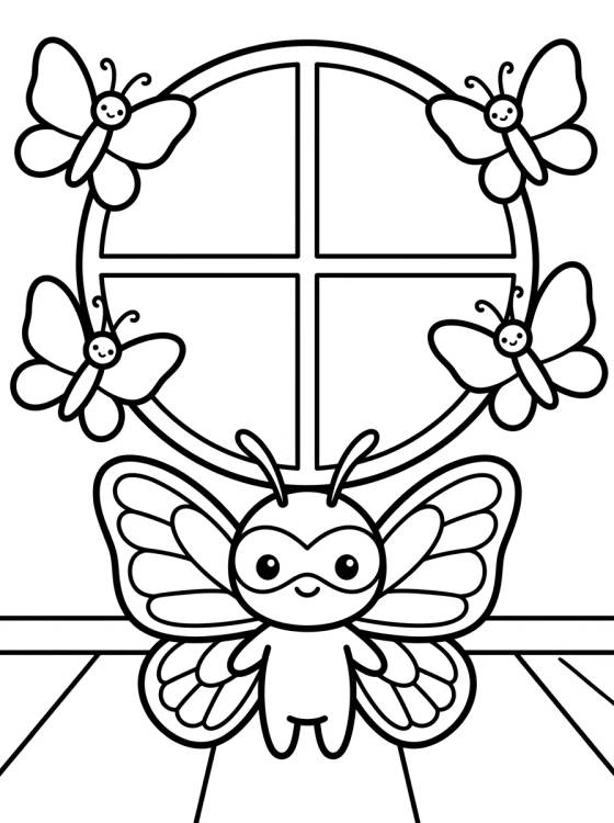 Desenho de Hawk Moth na Janela de Borboletas para colorir e imprimir grátis