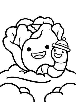 Alface Kawaii com Minhoca Amiga para colorir Desenho de Alface Kawaii com Minhoca Amiga para colorir e imprimir grátis