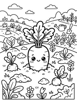 Cenoura Fofa na Horta para colorir Desenho de Cenoura Fofa na Horta para colorir e imprimir grátis
