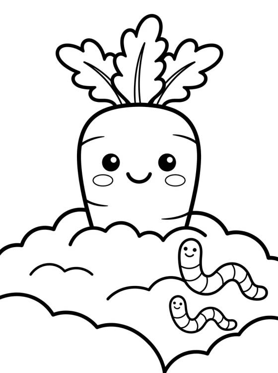 Desenho de Cenoura Sorridente na Horta para colorir e imprimir grátis