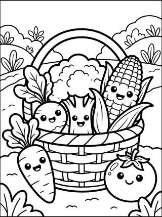 Desenho de Cesta de Legumes da Horta para colorir e imprimir grátis