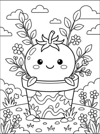 Tomate Sorridente no Vaso para colorir Desenho de Tomate Sorridente no Vaso para colorir e imprimir grátis