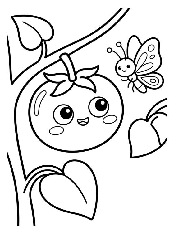 Desenho de Tomatinho Feliz no Pé para colorir e imprimir grátis