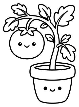 Tomatinho Feliz no Vaso para colorir Desenho de Tomatinho Feliz no Vaso para colorir e imprimir grátis