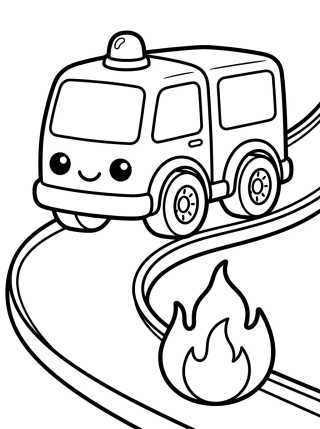 Desenho de Carro de Bombeiro Super Fofo para colorir e imprimir grátis