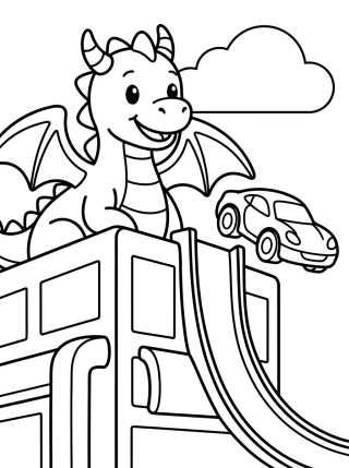 Desenho de Dragão Amigável na Cidade para colorir e imprimir grátis