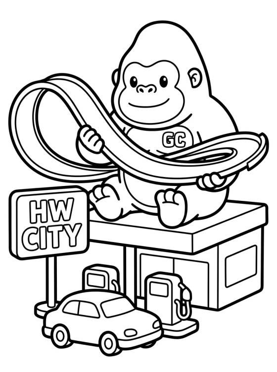 Gorila Gigante no Posto da Hot Wheels City para colorir Desenho de Gorila Gigante no Posto da Hot Wheels City para colorir e imprimir grátis