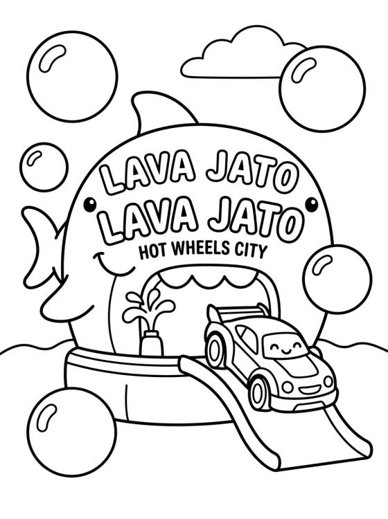 Desenho de Lava Jato Tubarão Hot Wheels City para colorir e imprimir grátis