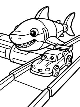 Desenho de Tubarão Robô na Pista Hot Wheels City para colorir e imprimir grátis