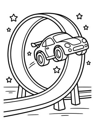 Desenho de Carrinho Hot Wheels com Pista em Loop para colorir e imprimir grátis