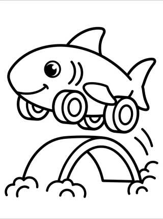 Desenho de Carro Tubarão Hot Wheels Kawaii para colorir e imprimir grátis