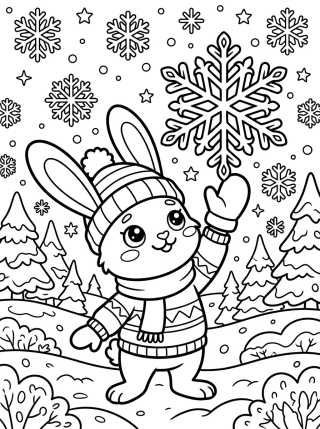 Desenho de Coelhinho e Flocos de Neve para colorir e imprimir grátis