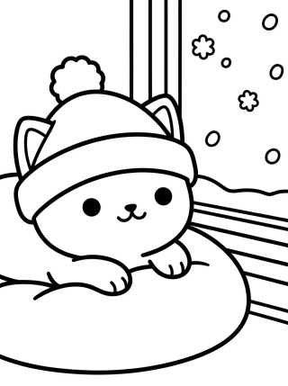 Desenho de Gatinho Agasalhado na Janela para colorir e imprimir grátis
