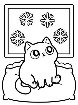 Gatinho Vendo a Neve Cair para colorir Desenho de Gatinho Vendo a Neve Cair para colorir e imprimir grátis