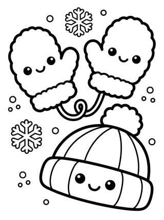 Luvas e Gorro de Lã Fofinhos para colorir Desenho de Luvas e Gorro de Lã Fofinhos para colorir e imprimir grátis