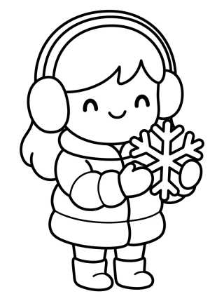 Desenho de Menininha de Casaco Brincando na Neve para colorir e imprimir grátis