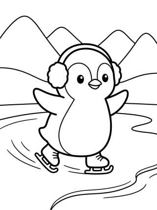Desenho de Pinguim Deslizando no Gelo para colorir e imprimir grátis