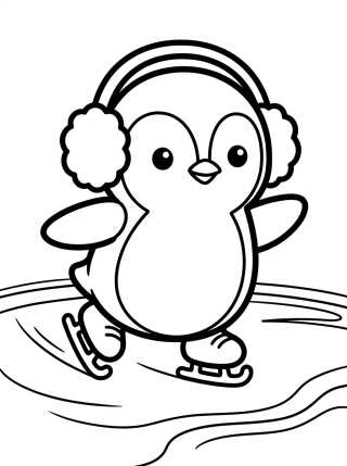 Desenho de Pinguim Fofo Patinando no Gelo para colorir e imprimir grátis