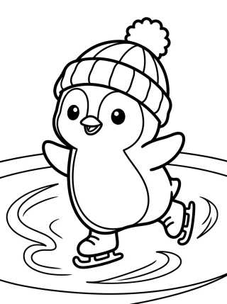 Desenho de Pinguim Kawaii de Touca no Gelo para colorir e imprimir grátis