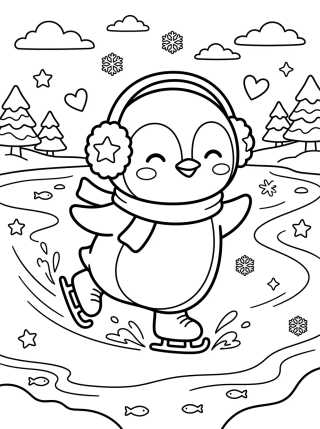 Desenho de Pinguim Patinador para colorir e imprimir grátis