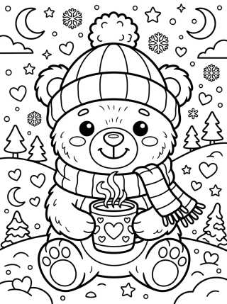 Desenho de Ursinho Fofo de Cachecol para colorir e imprimir grátis