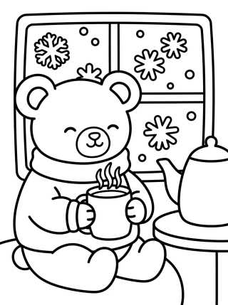 Desenho de Ursinho Fofo Tomando Chá Quentinho para colorir e imprimir grátis