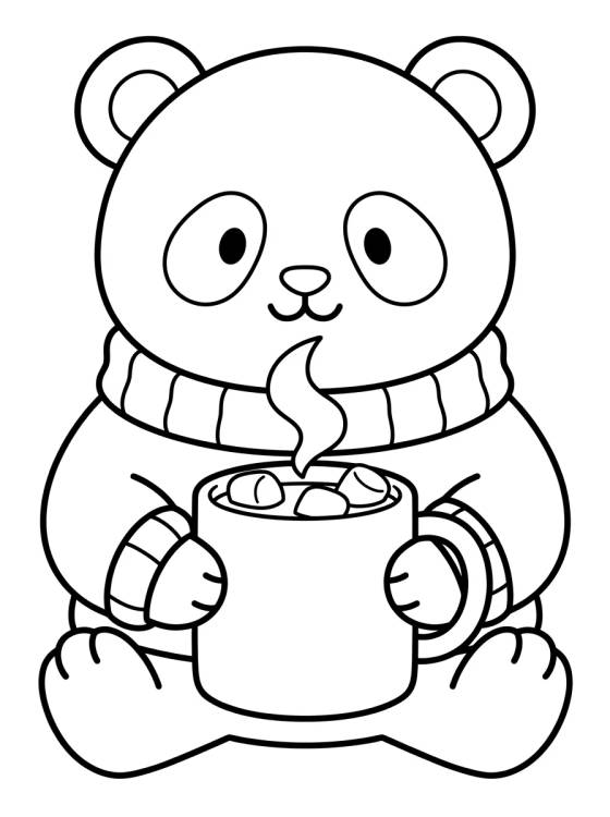 Desenho de Ursinho Fofo Tomando Chocolate Quente para colorir e imprimir grátis