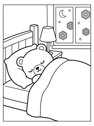 Desenho de Ursinho Hibernando na Cama para colorir e imprimir grátis