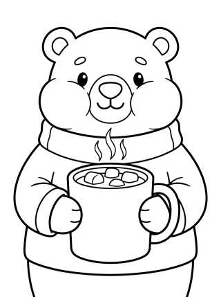 Desenho de Ursinho Polar Tomando Chocolate Quente para colorir e imprimir grátis