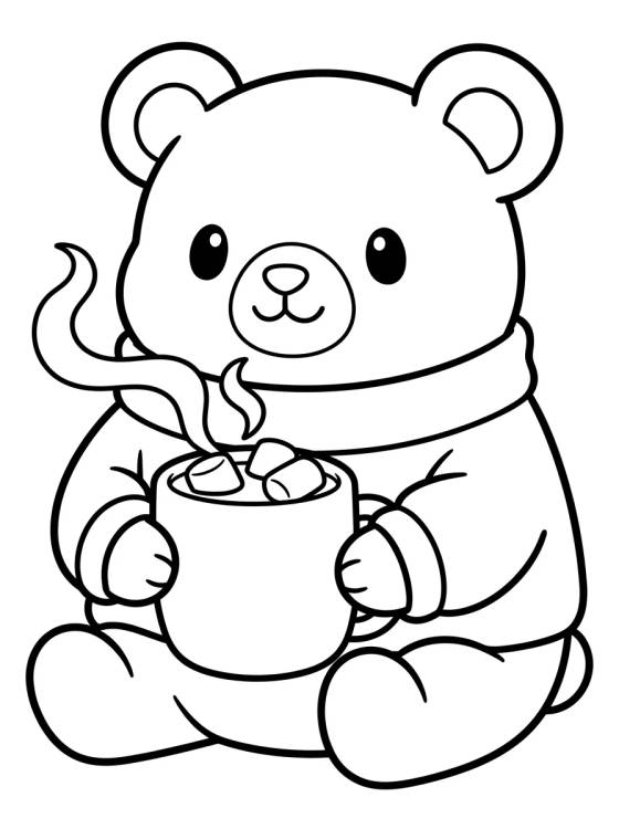 Desenho de Ursinho Tomando Chocolate Quente para colorir e imprimir grátis
