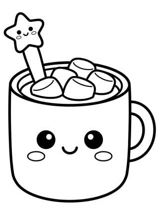 Desenho de Xícara de Chocolate Quente Fofa para colorir e imprimir grátis