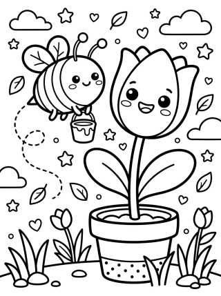 Desenho de Abelhinha e Tulipa Sorridente para colorir e imprimir grátis