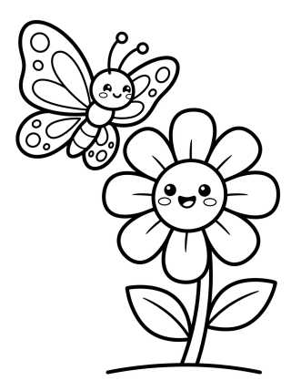 Borboleta e Margarida Feliz para colorir Desenho de Borboleta e Margarida Feliz para colorir e imprimir grátis