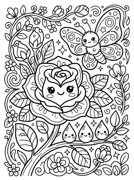 Desenho de Borboleta na Rosa Encantada para colorir e imprimir grátis