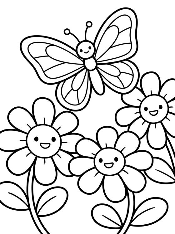 Desenho de Borboleta no Jardim de Margaridas para colorir e imprimir grátis