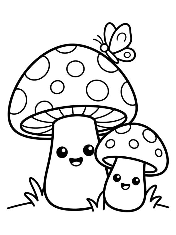 Desenho de Cogumelos e Borboleta para colorir e imprimir grátis