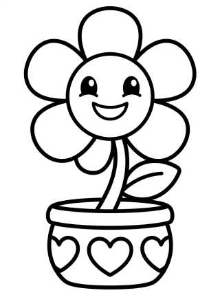 Florzinha Sorridente no Vaso para colorir Desenho de Florzinha Sorridente no Vaso para colorir e imprimir grátis