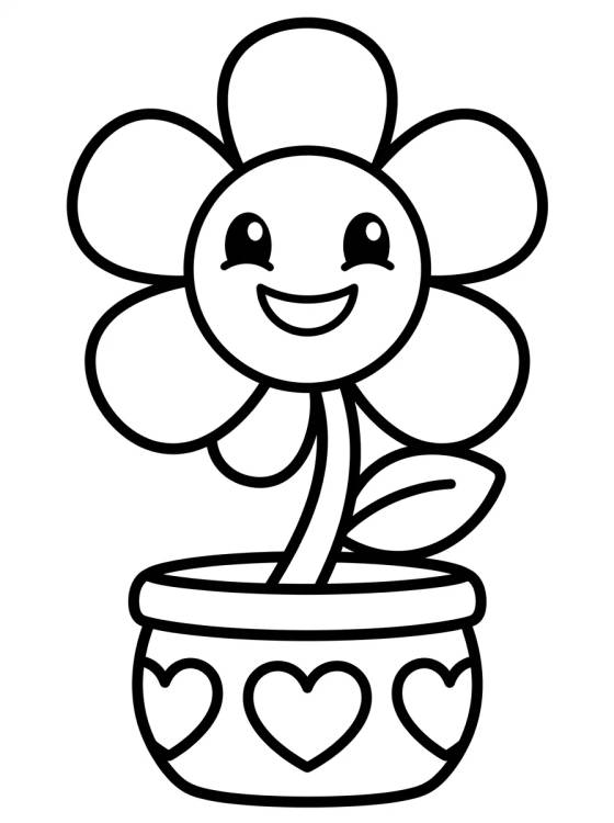 Florzinha Sorridente no Vaso para colorir Desenho de Florzinha Sorridente no Vaso para colorir e imprimir grátis