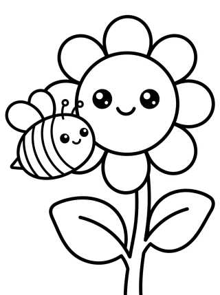 Girassol Fofo com Abelhinha para colorir Desenho de Girassol Fofo com Abelhinha para colorir e imprimir grátis