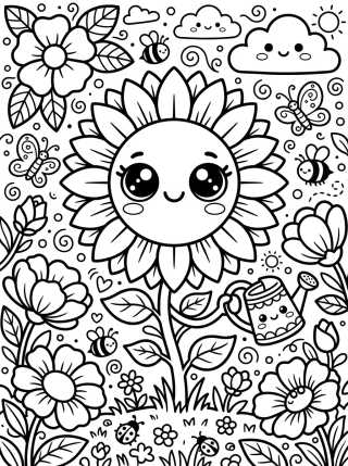 Desenho de Girassol Kawaii Feliz para colorir e imprimir grátis