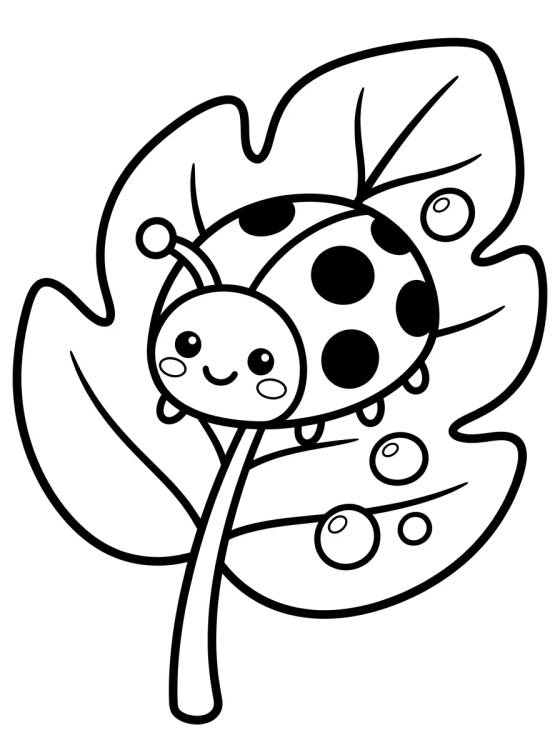 Desenho de Joaninha na Folha do Jardim para colorir e imprimir grátis