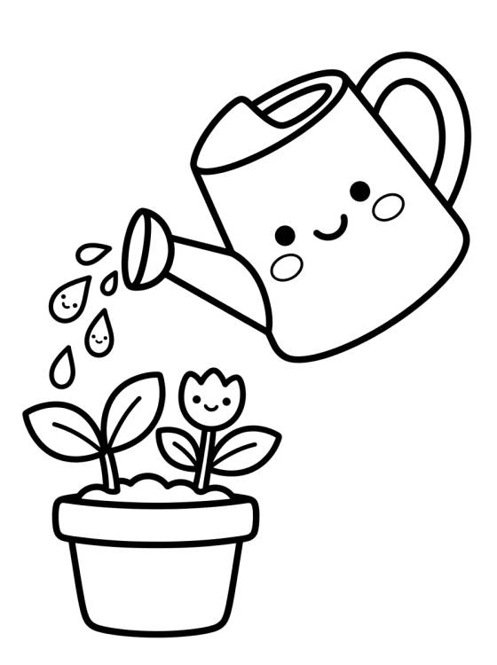 Desenho de Regador Mágico e Plantinhas para colorir e imprimir grátis