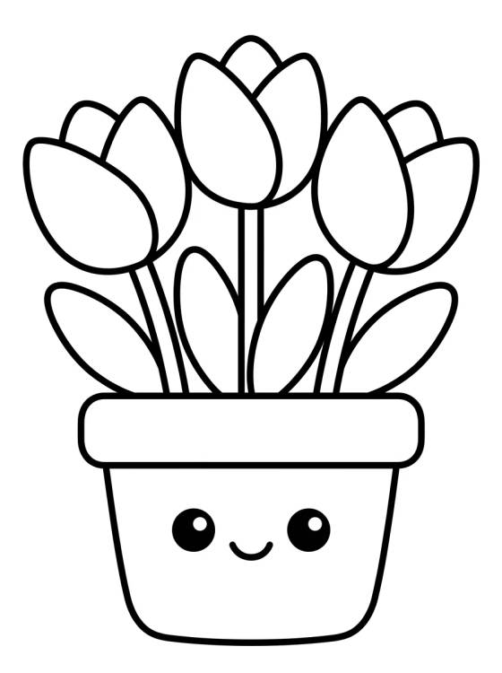 Desenho de Vasinho de Flores Kawaii para colorir e imprimir grátis