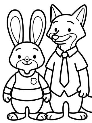 Judy Hopps e Nick Wilde Amigos para colorir Desenho de Judy Hopps e Nick Wilde Amigos para colorir e imprimir grátis