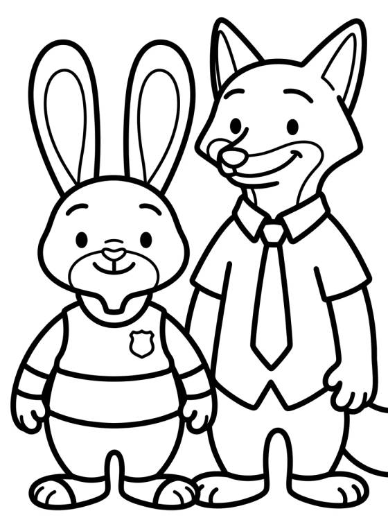 Judy Hopps e Nick Wilde Amigos para colorir Desenho de Judy Hopps e Nick Wilde Amigos para colorir e imprimir grátis